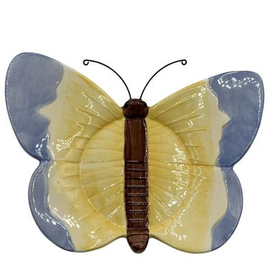 Yankee Candle Butterfly Ceramic Jar Holder 6.5"x5" Serene Blue Yellow Home Decor - Image 1 of 4