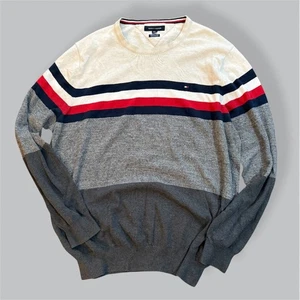 Tommy Hilfiger Herren Prestige Cotton Strick Pullover XL Grau Rot Navy Rundhals - Bild 1 von 7