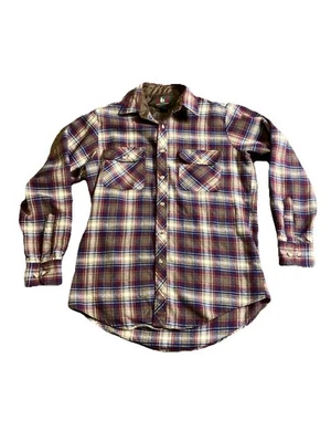 Camisa de flanela branca azul roxa vintage High Sierra By Mervyns média - Imagem 1 de 4