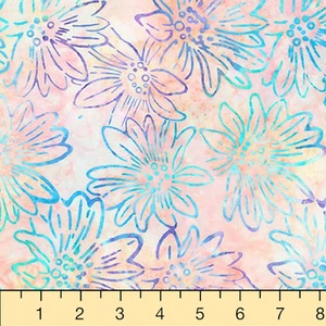 Kaufman Bright Blooms Batik, Flowers on Pink 17760-356, 1 Yard - Picture 1 of 1
