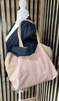 Designer Suede Leather Extra Large Shoulder Hobo Pink Rose diamante Slouchy Bag - Image 1 of 4