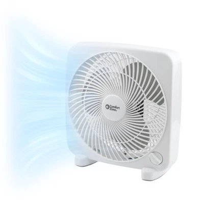 Comfort Zone CZ9BWT Portable 9-inch 3-Speed Quiet Box Fan for Home in White - Image 1 of 4