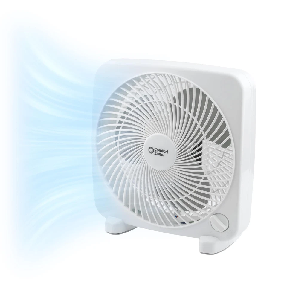 Comfort Zone CZ9BWT Portable 9-inch 3-Speed Quiet Box Fan for Home in White - Image 1 of 4