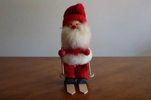 Vintage Scandinavian Sweden Wooden Christmas Tomte Skier Figure Ski's 7.5" - Picture 1 of 7