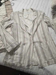 Torrid Plus Size 1 (1x- 14/16) Beige Cream Stripe Linen Blazer - EXCELLENT - Picture 1 of 9