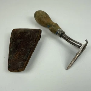 Vintage Bell System Shave Hook Tool 6.25" Leather Case Bridgeport - Picture 1 of 10