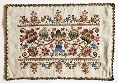 VTG Handmade Embroidered Hungarian Buzsaki Linen Pillow Cover/Sham 22x15 inches - Image 1 of 4