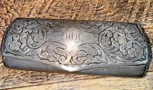 Antique Whiting Sterling Silver Eyeglass Case Ornate Floral Scroll Monogram HLH - Picture 1 of 11