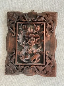 Colgante de pared vintage artesanal de madera de loto con flor de bali - Imagen 1 de 5