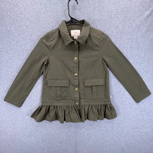 Giacca da campo verde arricciata Kate Spade per ragazze taglia 140 10Y con bottoni tasche