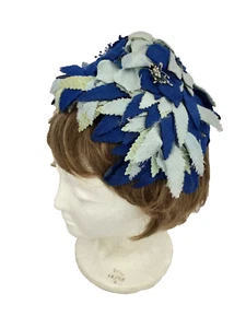 Vintage 50s Fascinator hat Church/Easter blue floral hat one size - Picture 1 of 7