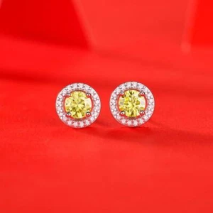 1CT Yellow VVS1 Moissanite Stud Earrings 925 Sterling Silver Pass Tester Gift - Picture 1 of 7