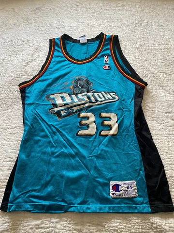 Vintage Detroit Piston Jersey NBA Champion Grant Hill #33 Teal Size 44 (Large) Cover