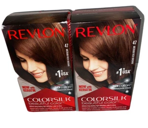 (2) Revlon ColorSilk 3D Hair Color Color Keratin #47 Medium Rich Brown - Picture 1 of 7