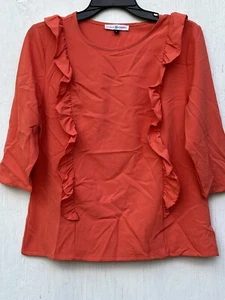 New Womens Top Michelle Mc Dowell Orange Size S Tunic 3/4 Sleeves Ruffle 2 - Picture 1 of 7
