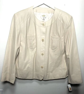 Talbots Leather Jacket 22W NWT Ivory Plus Size $390 MSRP - Image 1 of 4