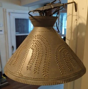 Willow Shade Light Punched Tin Hanging Pendant Light Country Primitive BIG 16" - Picture 1 of 5