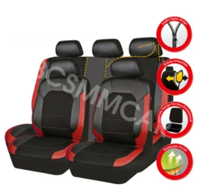 Leather Car Seat Covers Full Set 5-Seats Front Rear Protector Cushion breathable Foto 1 de 4