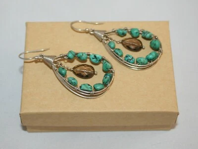 Pendientes Silpada de plata esterlina turquesa y cuarzo ahumado envueltos en alambre W2215 Foto 1 de 3
