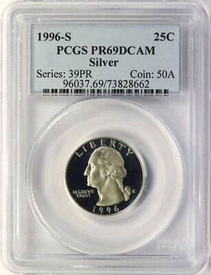 1996-S Washington Silver Quarter 25c PCGS PR69DCAM - Image 1 of 4