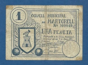CONSELL MUNICIPAL DE MARTORELL -- 1 PESETA ( 1937 ) -- BC -- 2ª EMISION . - Bild 1 von 2