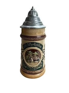 Vintage Wohlbekoms Beer Stein with Pewter Lid 0.5 Liters (~16 oz) Stamped - Picture 1 of 11