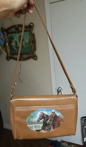 Vintage 1983 Vinyl Leather Shoulder Bag Purse with Hand Painted Horse - Picture 1 of 15