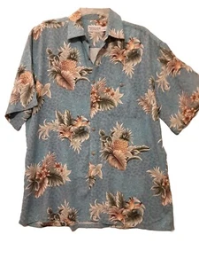 Windham Pointe Hawaii Aloha Hemd M Pineapple Blue Palms Rayon - Bild 1 von 12