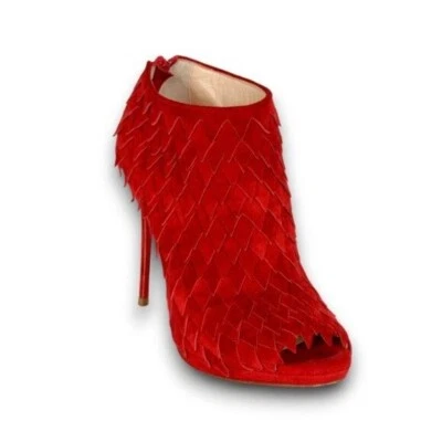 Christian Louboutin Rojo Gamuza Diplonana 120 Peep Toe Botines Talla 9 Foto 1 de 4