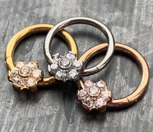 1pc Titanium CZ Gem Flower Hinged Segment Ring Helix Septum Clicker - Picture 1 of 9