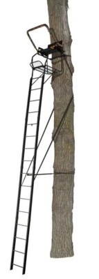 20' Black Steel 1 Person Hunting Ladder Treestand 2 Way Adjustable Shooting Rail - Image 1 of 4