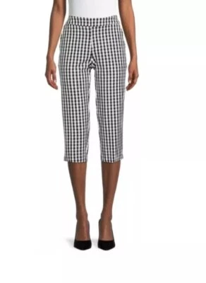 Pantalones capri Time & Tru para mujer blancos y negros a cuadros guinga tiro medio talla 14 Foto 1 de 4