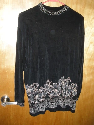 CAMISA JERSEY ELEGANTE REINSTONADA NEGRA PARA MUJER 2XL COSTURAS Foto 1 de 4