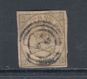 Denmark Sc 15a used 1864 16s olive green Royal Emblems, Forgery - Picture 1 of 1