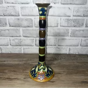 "Candelabro de cerámica Gouda Holland 1926 vintage 11,5"" arte popular firmado" - Imagen 1 de 10