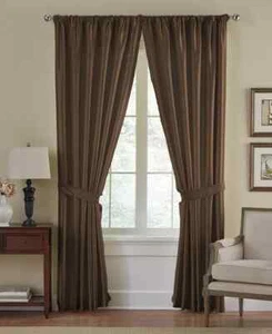 Elrene All Seasons Solid Polyester 52''X108'' Rod Pocket/Back Tab Blackout Brown - Picture 1 of 6