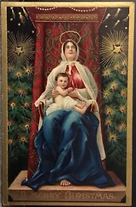 Postal de Navidad ~ Estrellas Doradas Alrededor de la Virgen María y el Niño Jesús ~ Acabado en Gel - Imagen 1 de 2