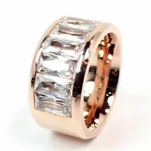 Edelstahlring Damen Ring 12mm rose gold silber Baguette Schliff glänzend modern - Bild 1 von 7