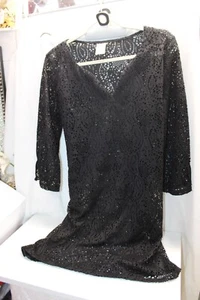 Merona Sheer Lace Swim Coverup Black Belted Mini Dress 3/4 Sleeves Scoop neck M - Picture 1 of 5