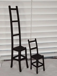 2 Cast Iron Black Ladder-Back Chair Sculpture Art Brutalist Bookends 15" & 7" - Picture 1 of 8