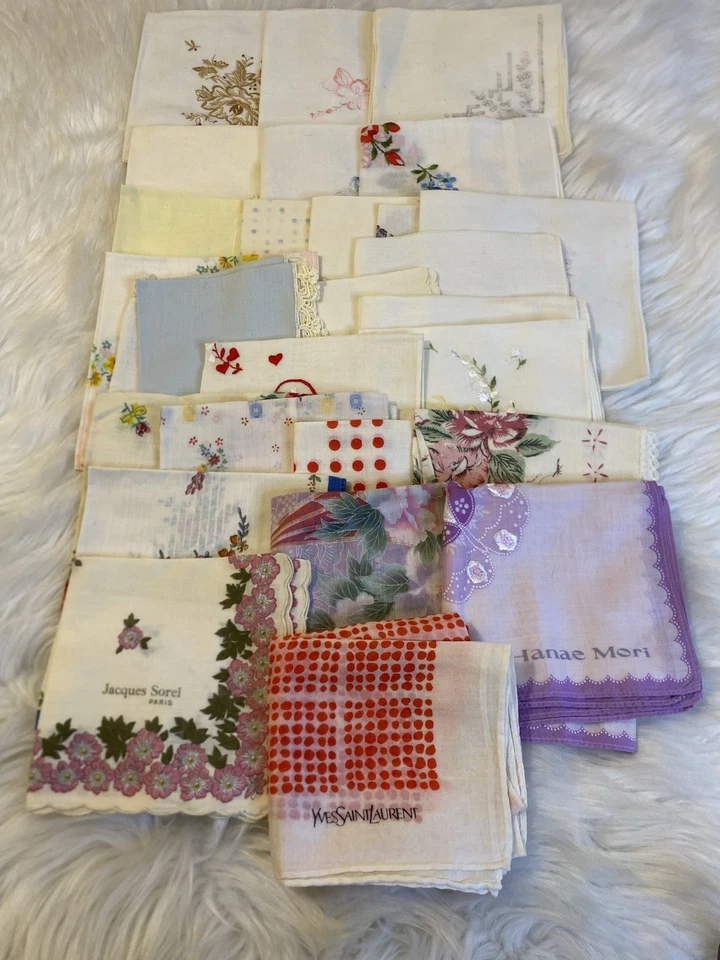 VTG Handkerchiefs YSL Jacques Sorel Mixed Lot of 29 Lace, Floral, Embroidery  - Image 1 of 4