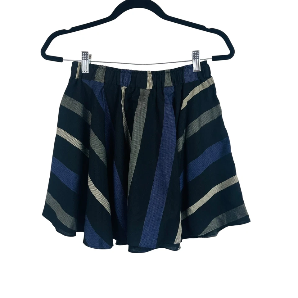 Falda BCBG Generation para mujer mediana negra púrpura a rayas acampanada informal Foto 1 de 4