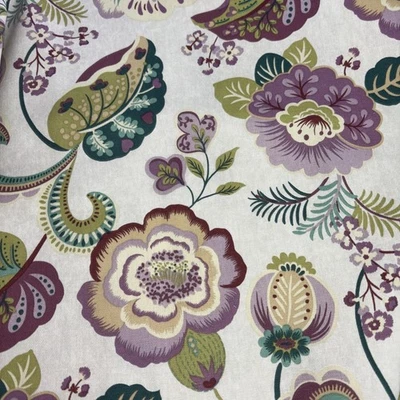 Mill Creek Fabrics Screenprint Teal Lavender Grn Botanical Cotton BTY X 45” Wide - Image 1 of 2