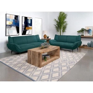 Coaster 2-Piece Fabric & Metal Living Room Sofa Set in Teal Blue/Black - Picture 1 of 9