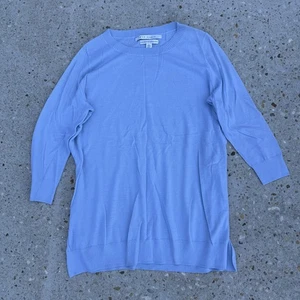 Max Studio Sweater Womens Medium Blue Merino Wool Tunic Crewneck 3/4 Sleeve - Picture 1 of 6