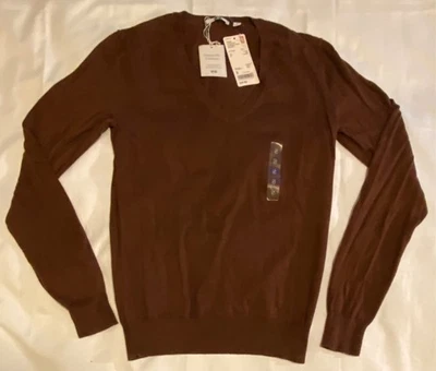 ¡NUEVO CON ETIQUETAS! Suéter Uniqlo Cashmere, Seda, Algodón Cuello en V Marrón Chocolate Para Mujer’s Pequeño  Foto 1 de 4