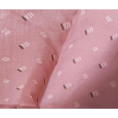 3/4 yd Pink Geometric Pattern Linen Fabric, White/Brown, Vintage UCC Chetley - Image 1 of 4