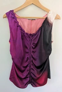 Elie Tahari Seide ärmellos gerafft Aquarell Ombre Top Fairycore ätherisch Gr. M - Bild 1 von 12