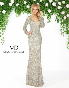Mac Duggal 4578D Beaded Column Gown Dress SZ 4 Vintage Taupe - Picture 1 of 1
