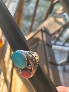 Turchese made in USA vintage americano TG 10 1/2 VEDI FOTO,S ARGENTO STERLING PESANTE - Foto 1 di 5